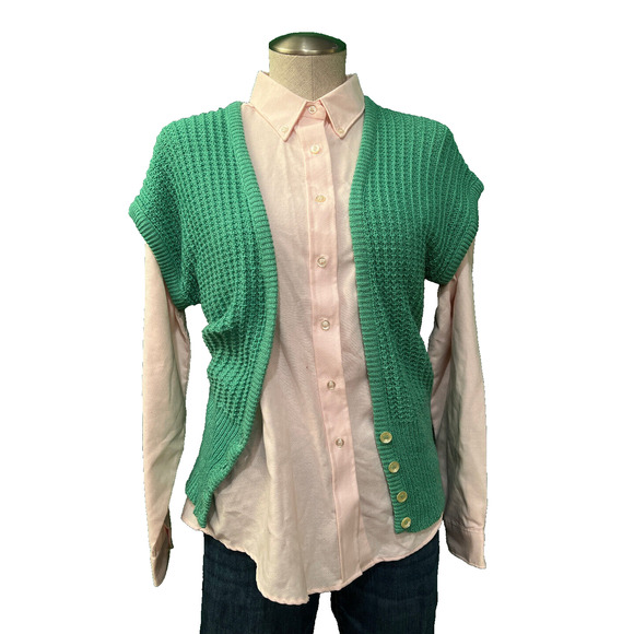 Vintage James Kenrob Green V-Neck Buttoned Sweater Vest - Size XS/S - Picture 7 of 11